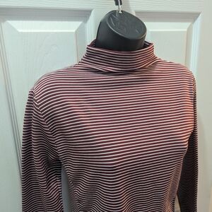 Striped Maroon and White Turtleneck Top